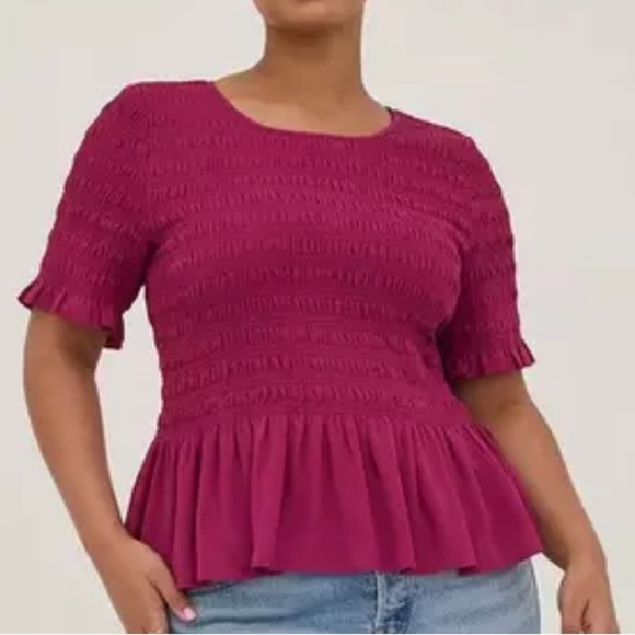 Torrid Fuchsia Smocked Blouse - Picture 1 of 8